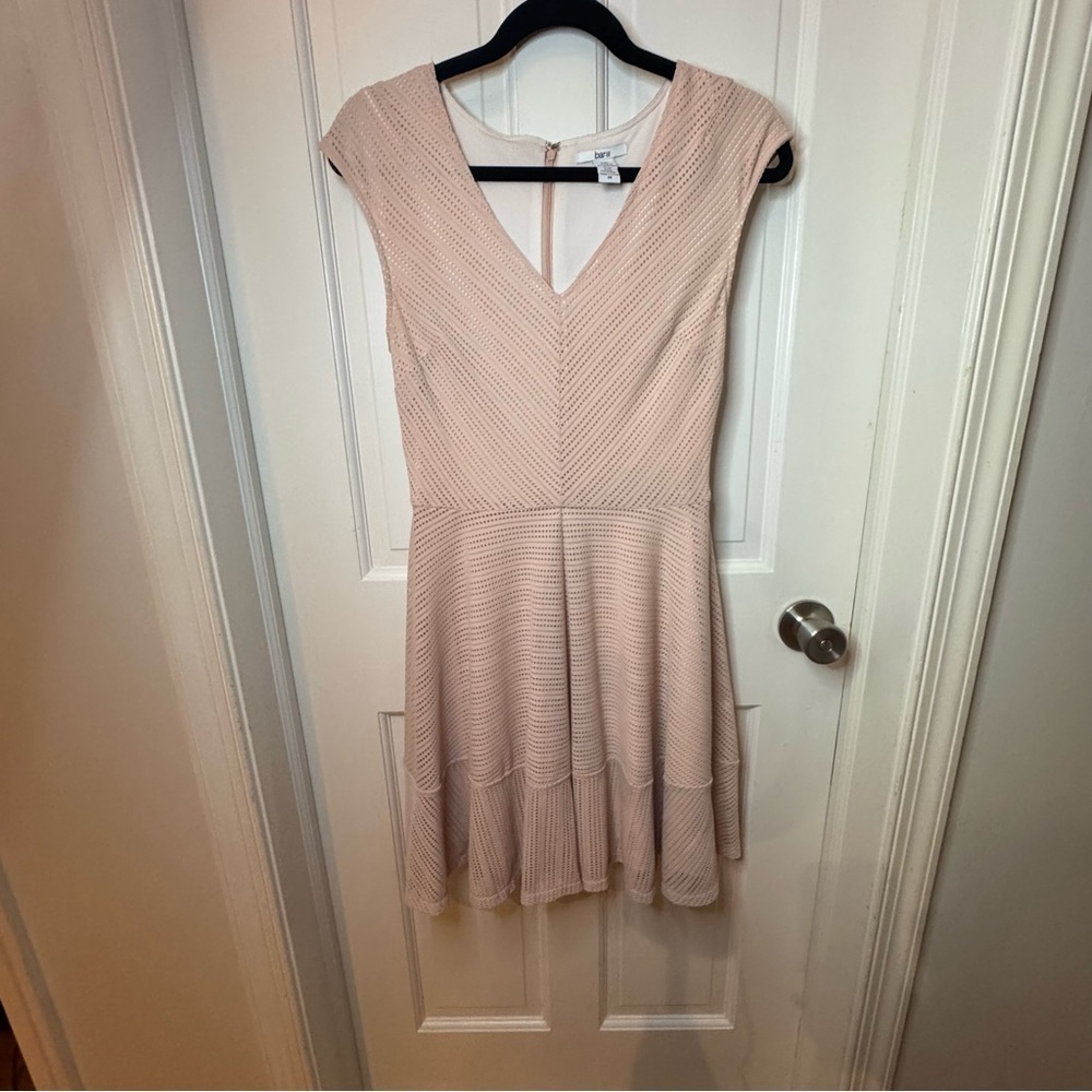 Bar III Dress A Line Skater Dusty Pink size M Lined V Neck Perforated Flowy